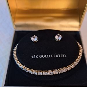 18 Gold Plated Faux Diamond Bracelet and Earring Set